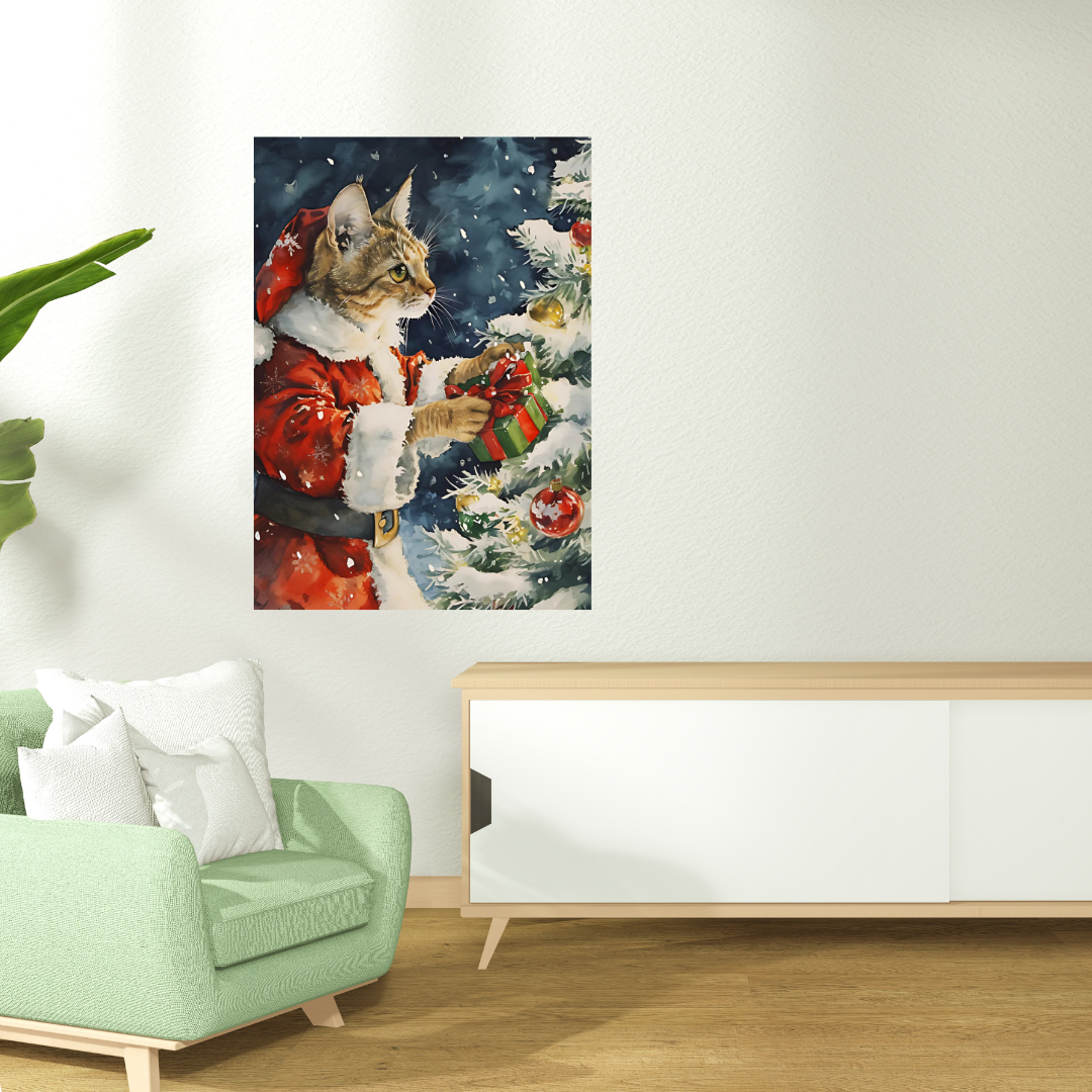 Festive Feline Christmas 1-Piece Wall Poster | Whiskers, Wonder &amp; Holiday Cheer