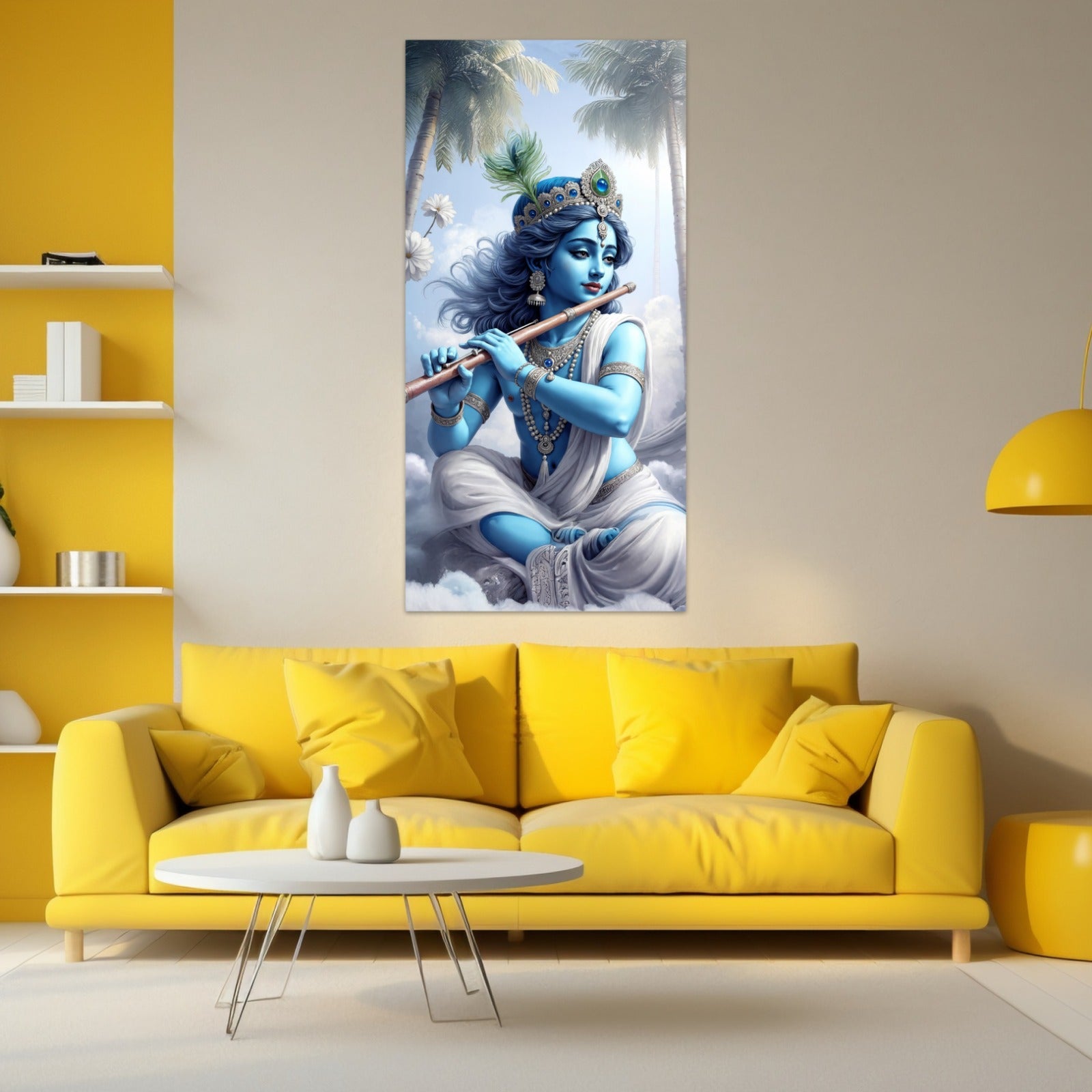 Divine Krishna Playing Flute Wall Poster